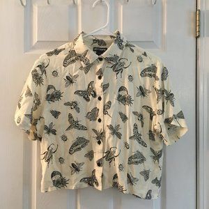 Insect print cropped button-down